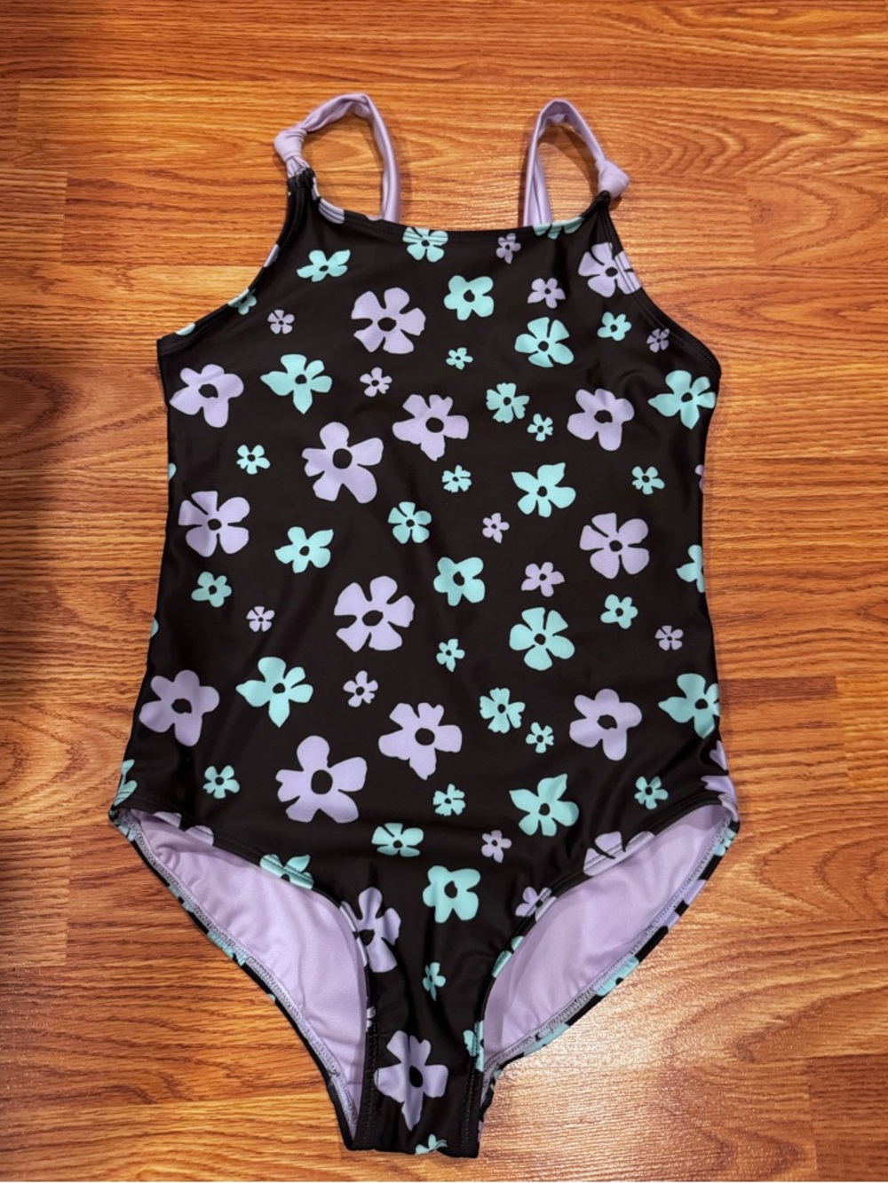 wonder nation Lavender One-Piece Swimsuit with Black Trim